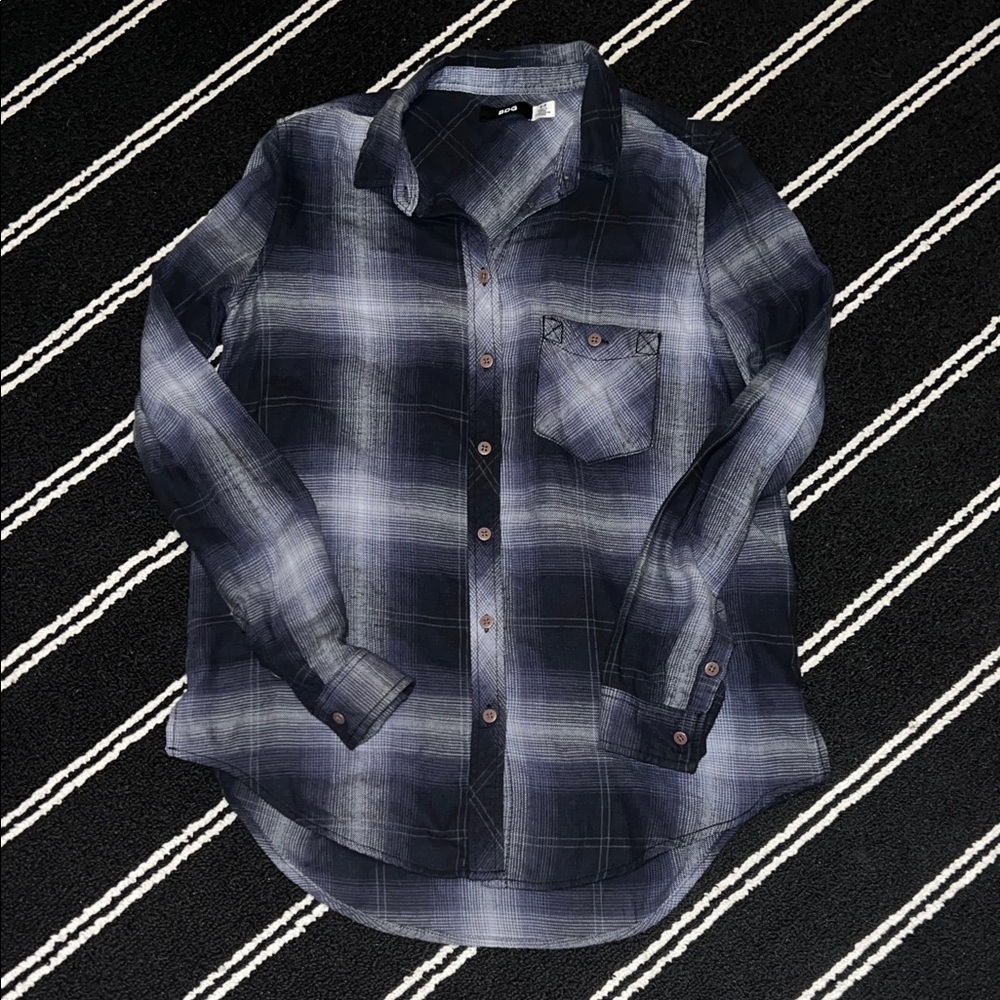 Urban Outfitters BDG Black Grey Blue Plaid Flannel Button Down Shirt